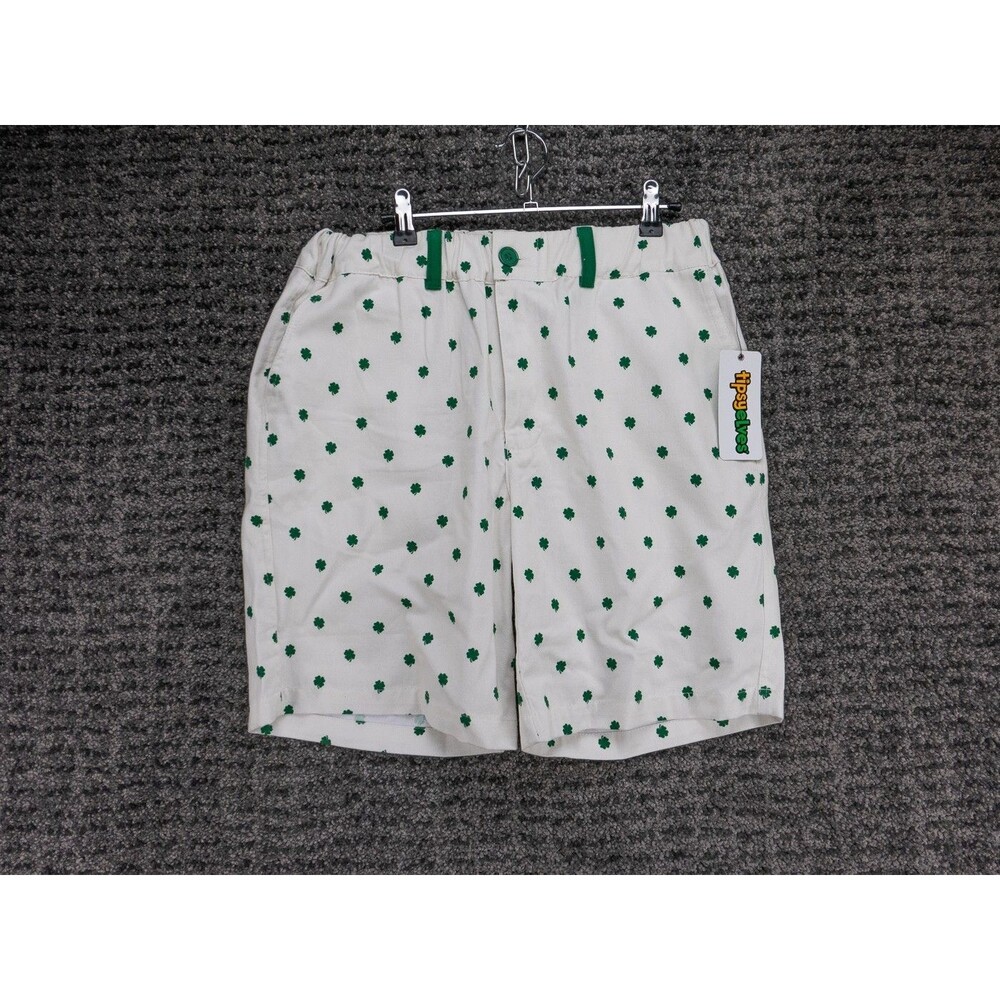 Tipsy Elves The Clover Walking Shorts Mens Large White Green Shamrock Print NWT